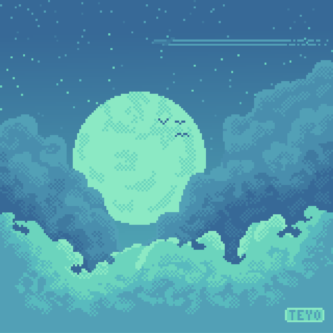 A night sky moon between clouds